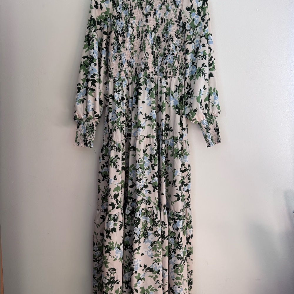 Tuckernuck Floral Long Sleeve Dress - Green and Blue